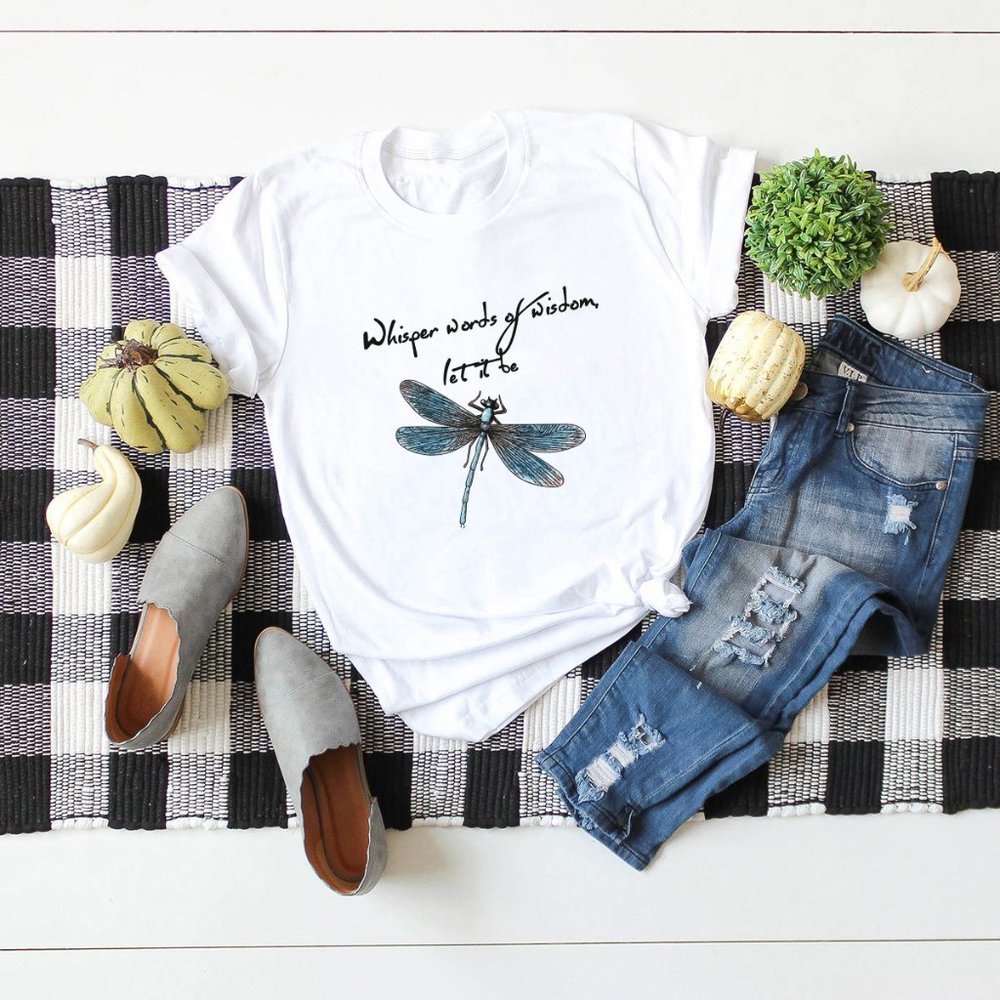 Dragonfly Whisper Words of Wisdom Let it Be Heather Cotton T-shirt NEW - Picture 6 of 7
